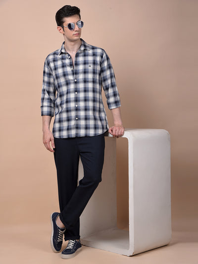 Navy Blue Checked 100% Cotton Shirt