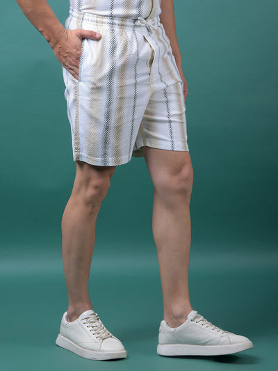 Beige Vertical Stripes 100% Cotton Shorts