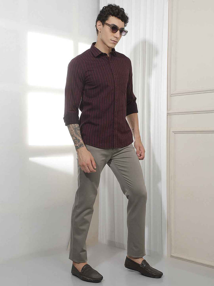 Grey Casual Cotton Trousers