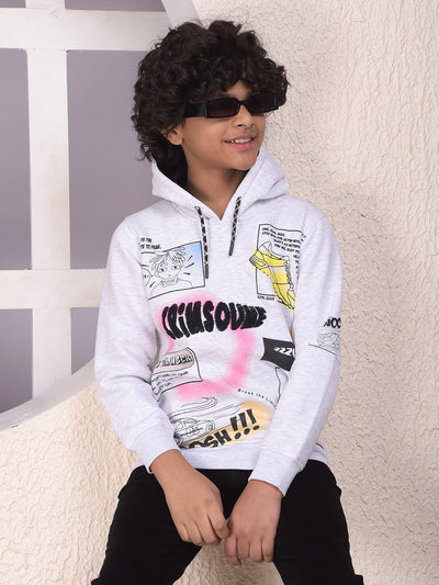 Grey Typographic Print Hooded Neck Sweatshirt