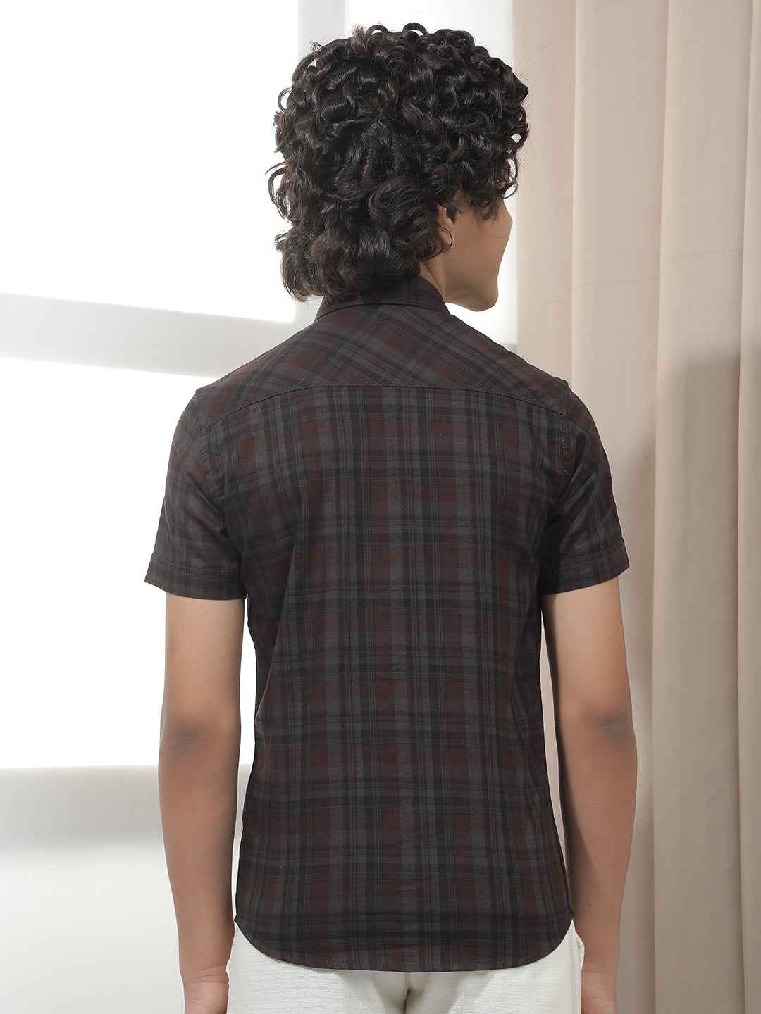 Wine Checked 100% Cotton Shirt