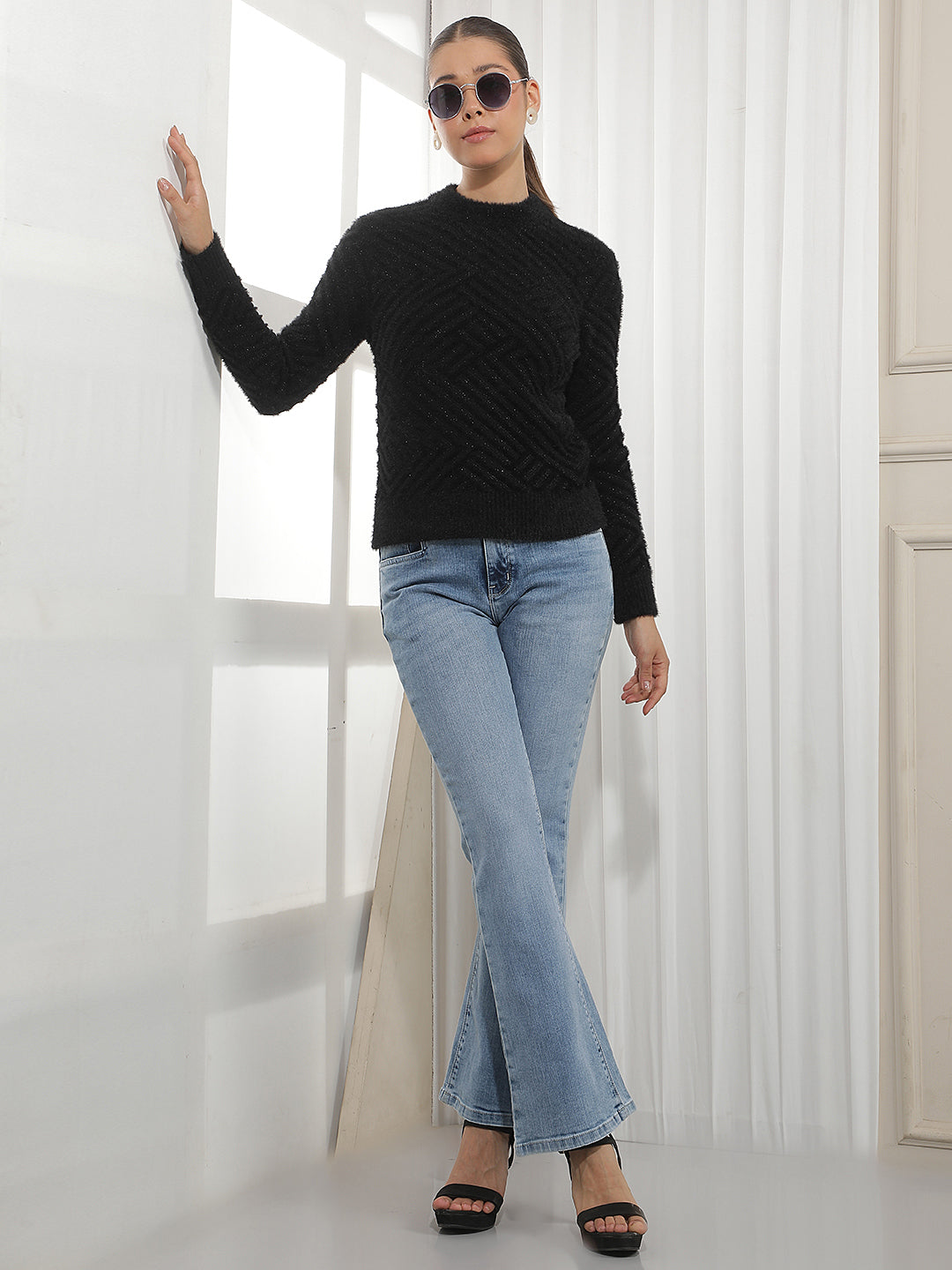 Black Jacquard Acrylic Sweater