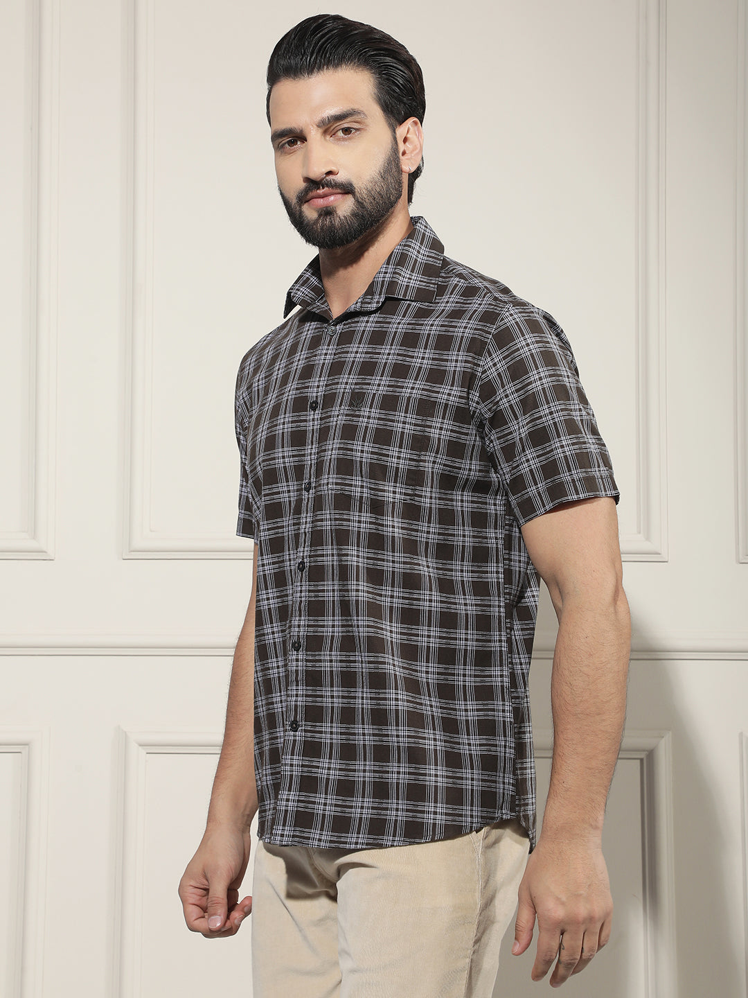 Brown Checked 100% Cotton Shirt