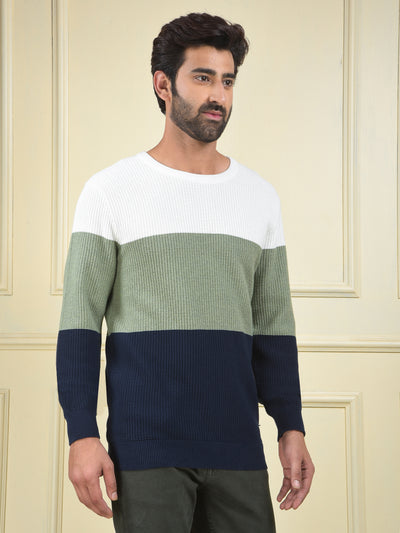 Multi-Color Color-Block 100% Cotton Knitted Sweater