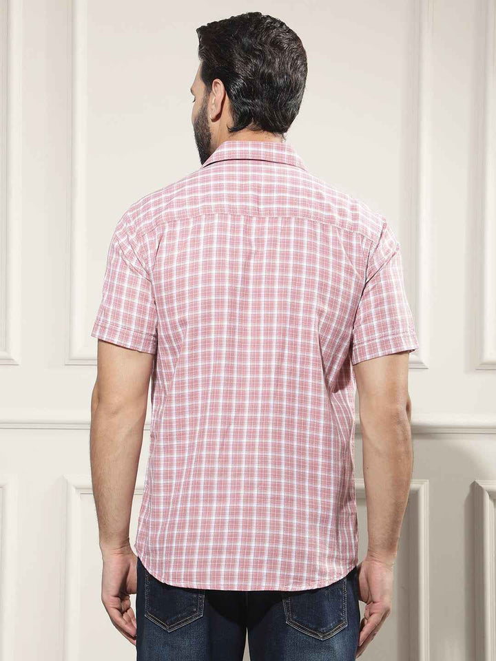 Peach Checked 100% Cotton Shirt