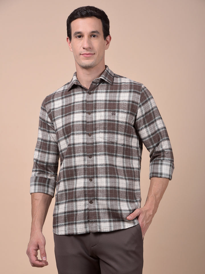 Brown Checked 100% Cotton Shirt
