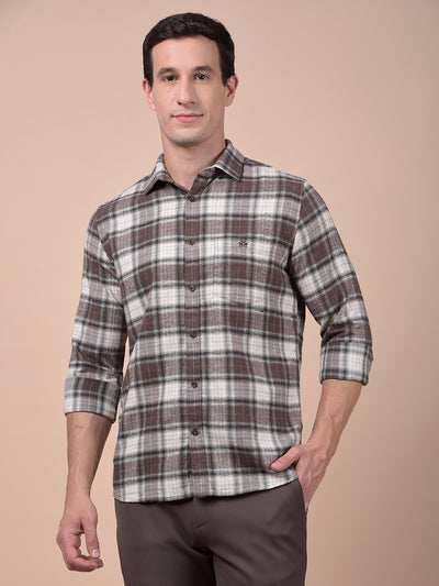 Brown Checked 100% Cotton Shirt