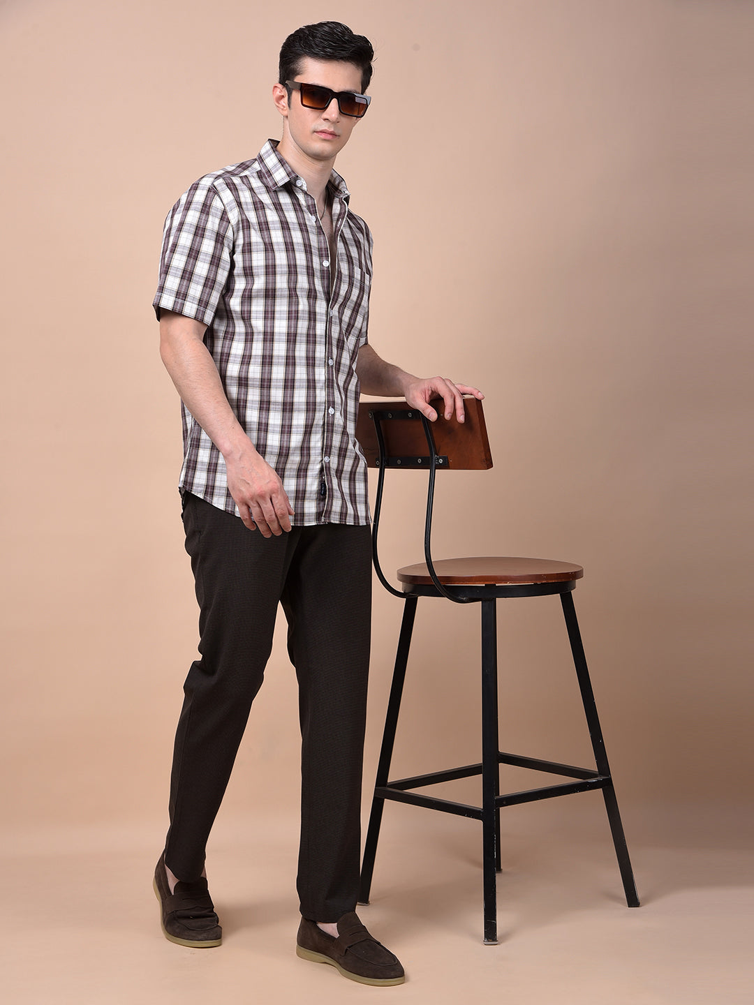 Brown Checked 100% Cotton Shirt