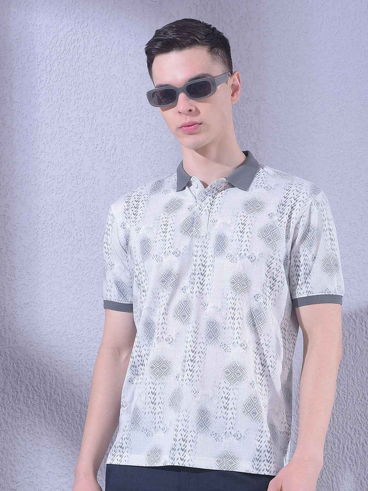 Beige Printed Accent T-Shirt