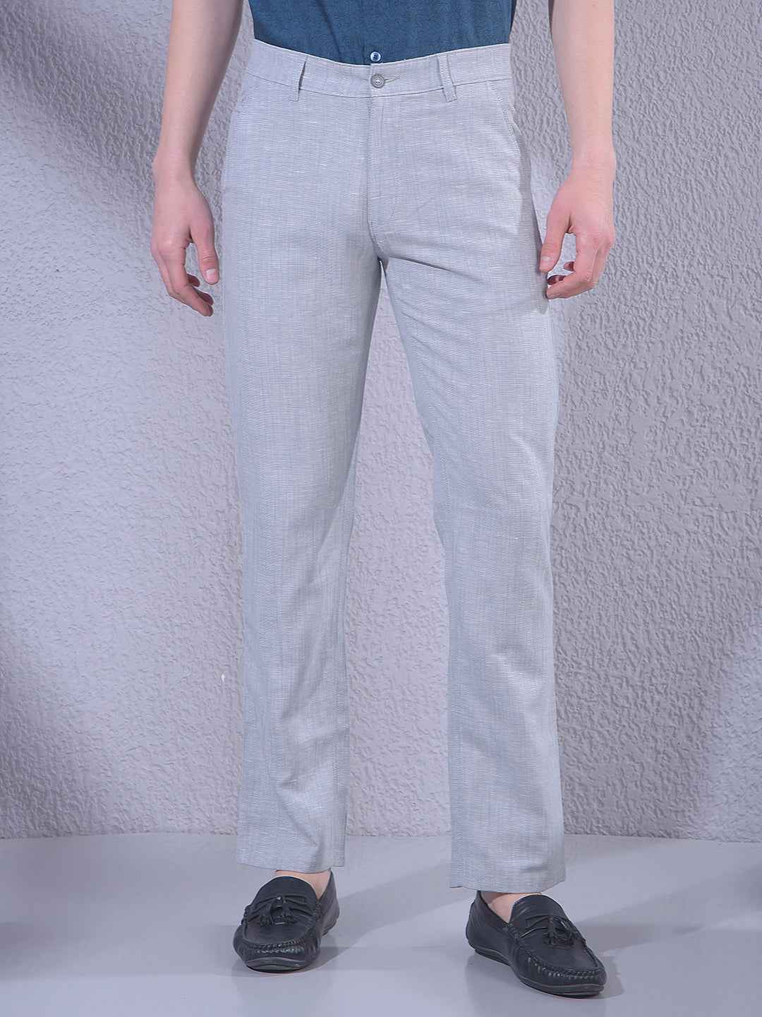 Grey Linen Straight Trousers