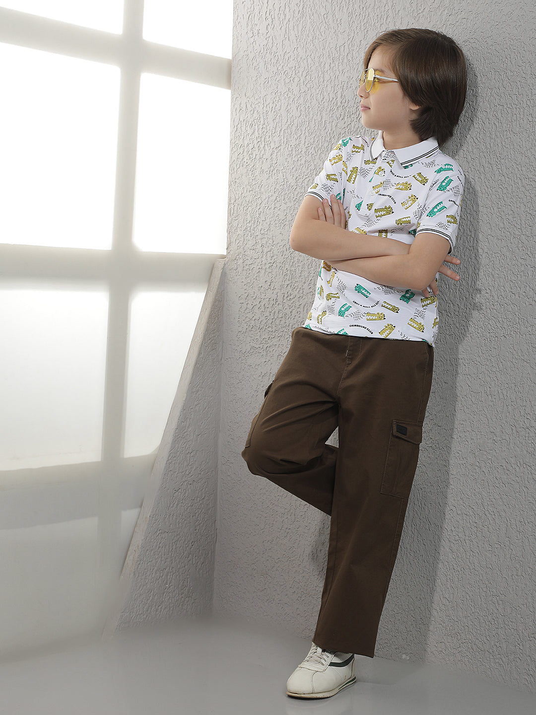 White Abstract Print Polo T-Shirt