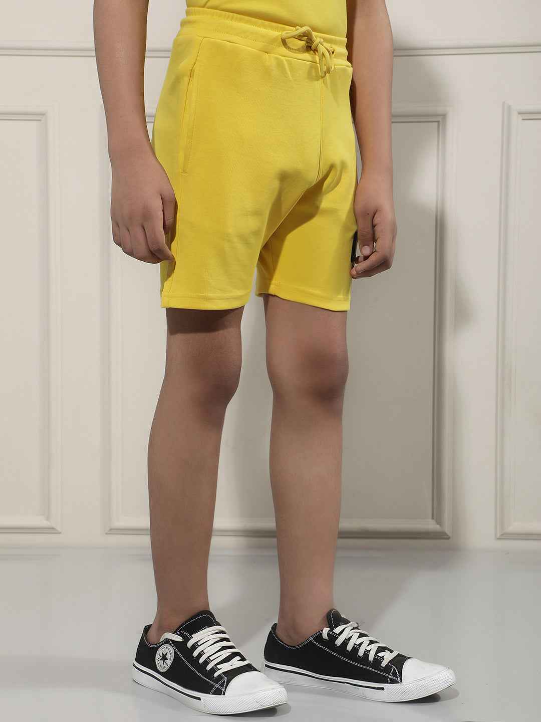 Yellow Typographic Print Shorts