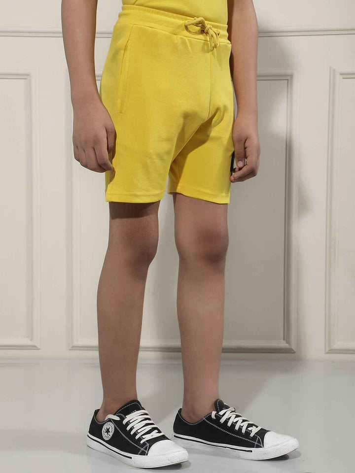 Yellow Typographic Print Shorts