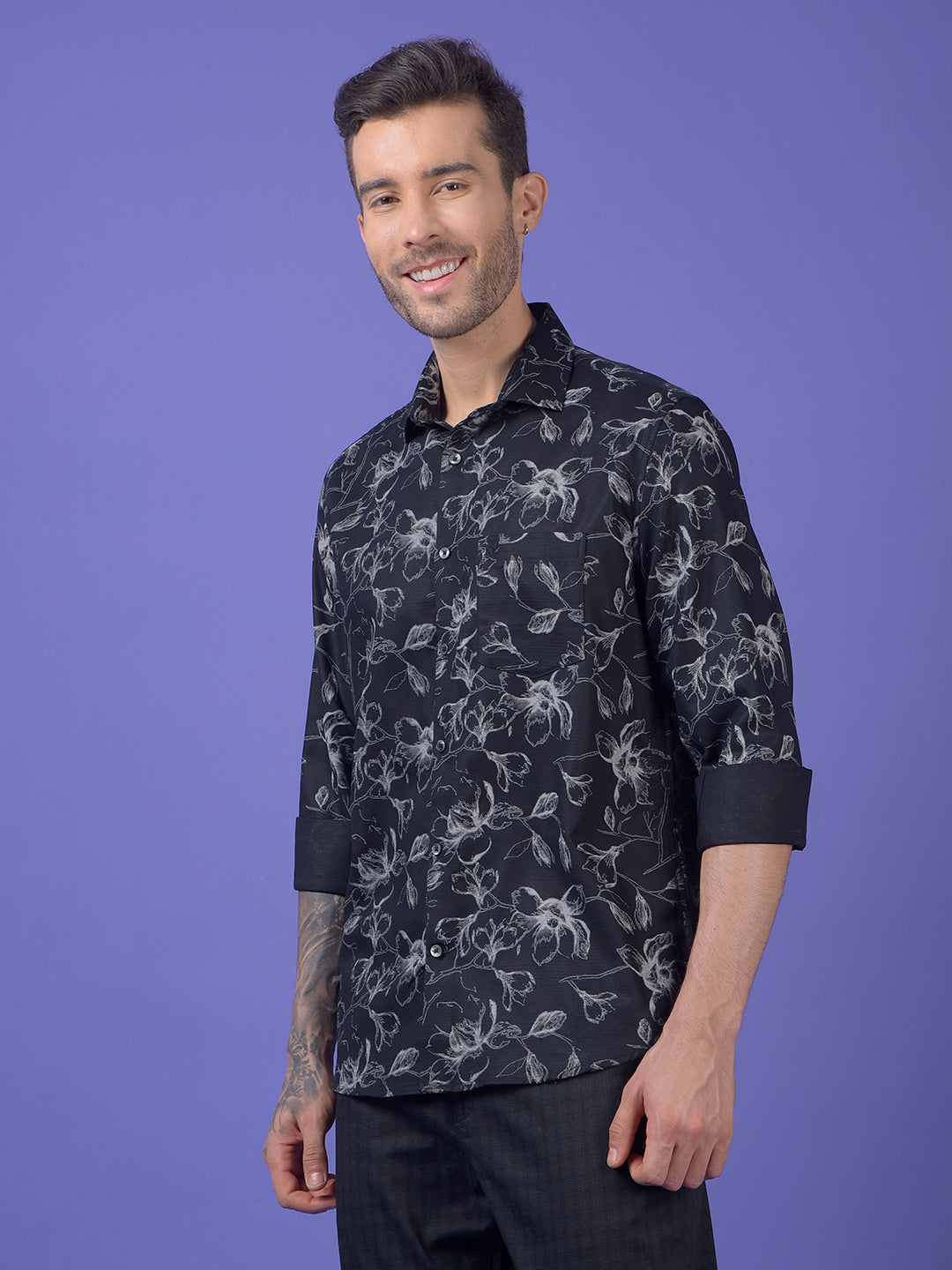 Black Floral Print Shirt