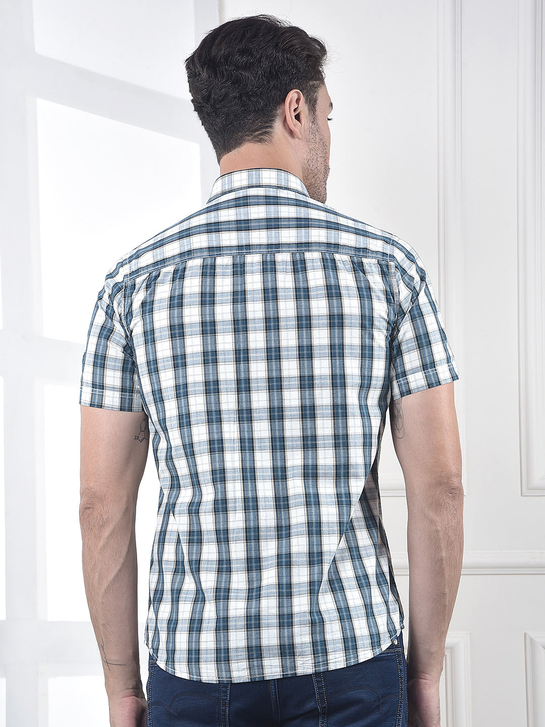 Blue Checked 100% Cotton Shirt