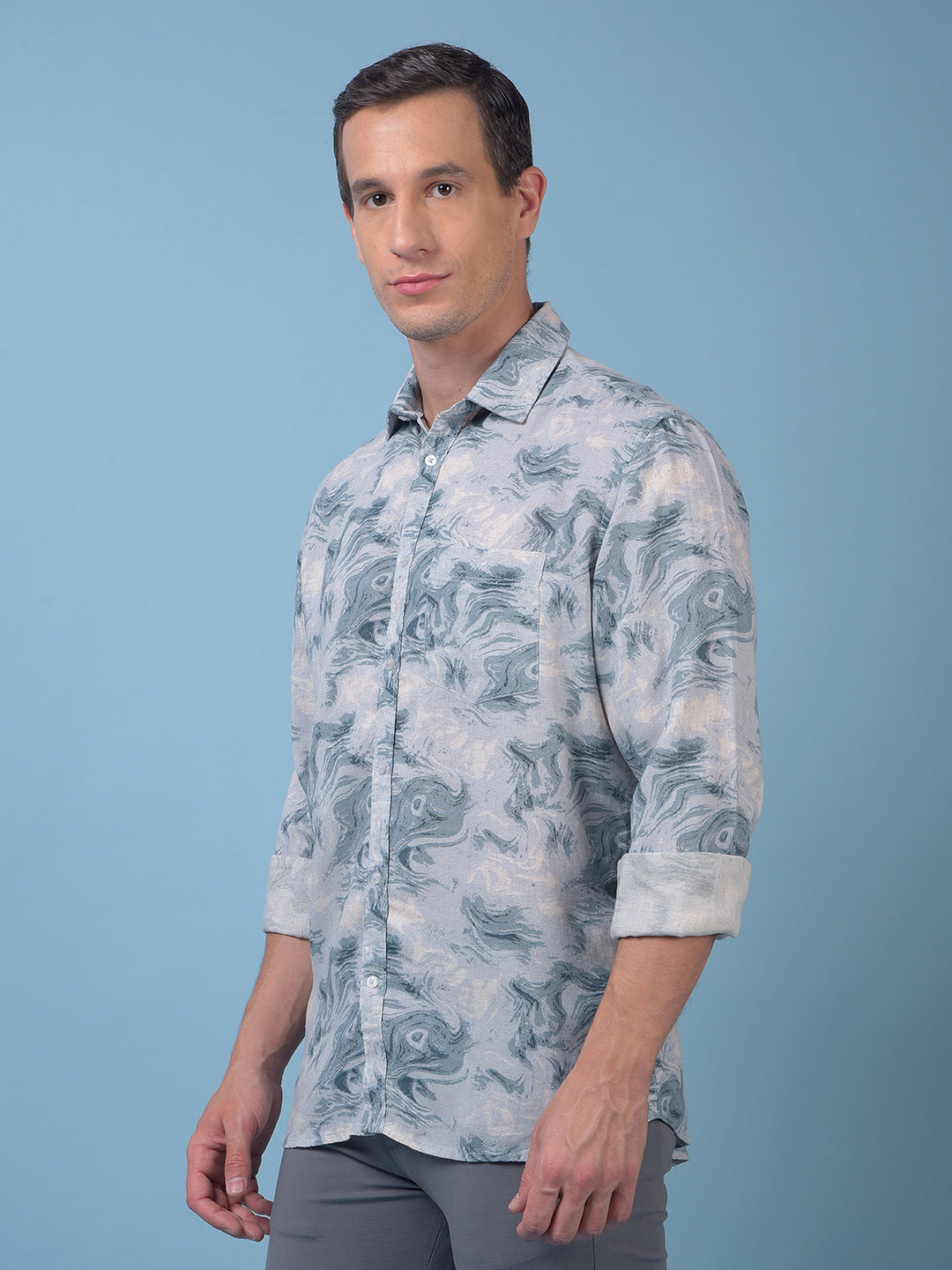 Blue Printed Linen Shirt