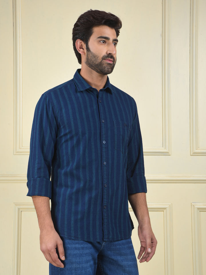 Navy Blue Vertical Stripes 100% Cotton Shirt