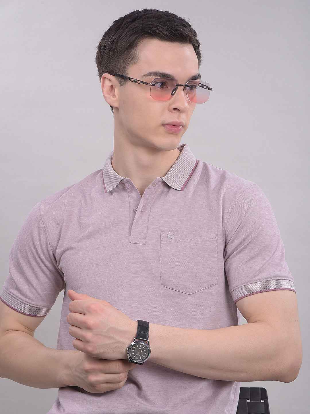 Pink Polo Neck T-Shirt