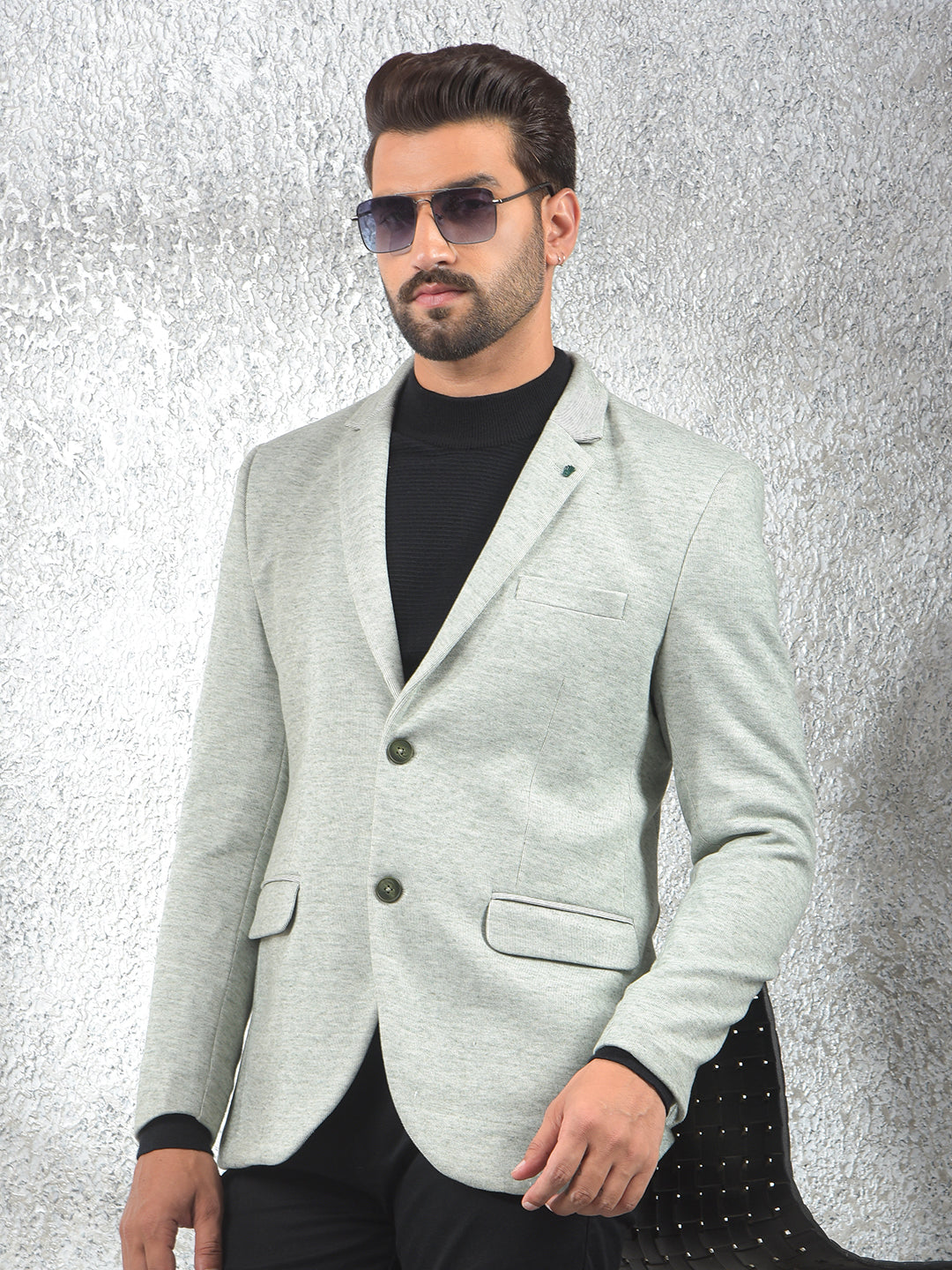 Green Notched Lapel Single-Breasted Blazer