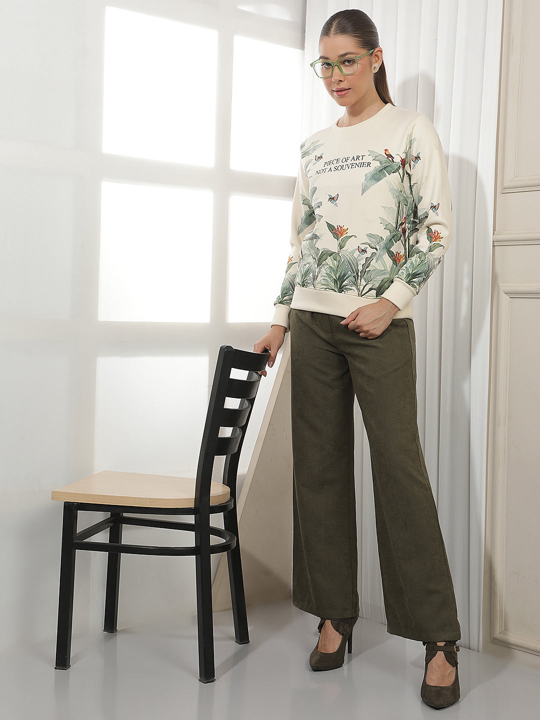 Cream Botanical Print Sweatshirt