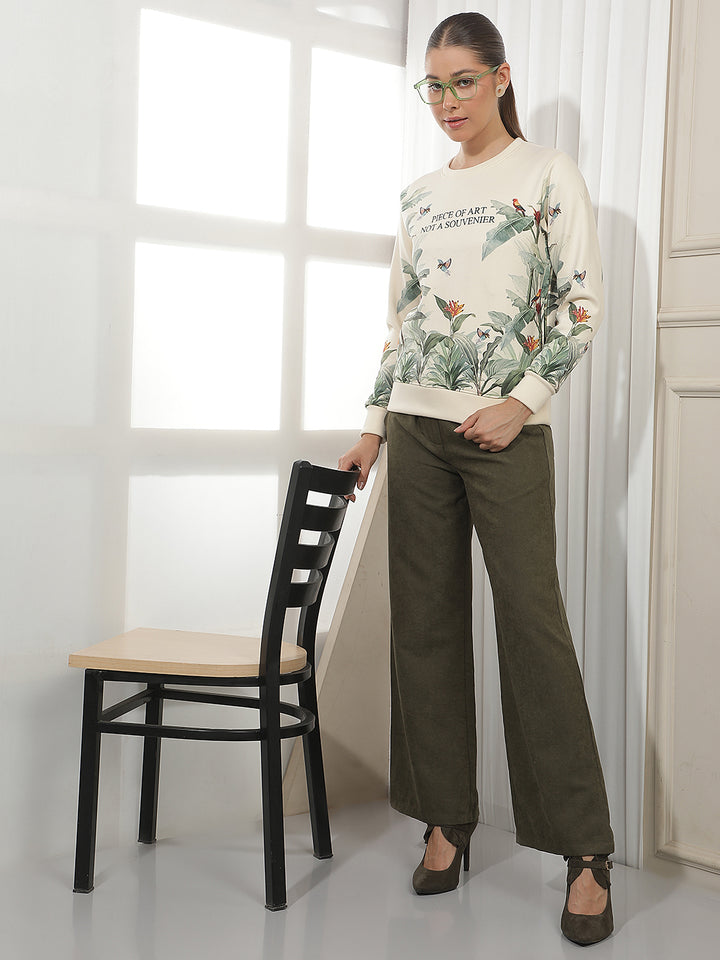 Cream Botanical Print Sweatshirt
