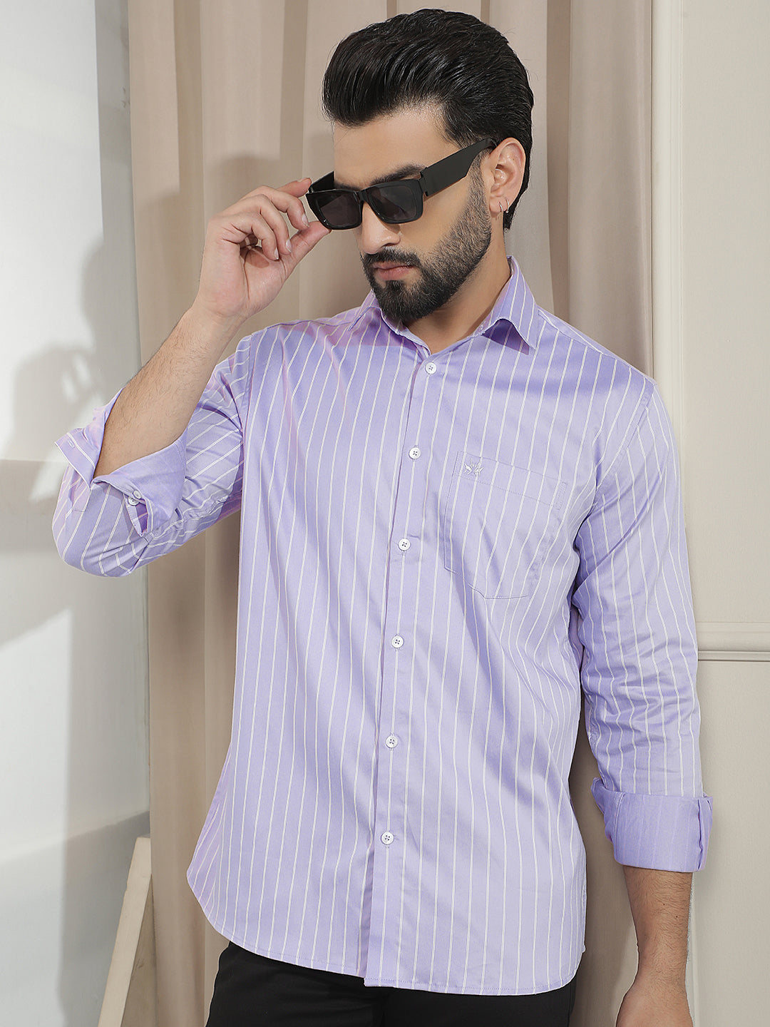 Purple Vertical Stripes Shirt