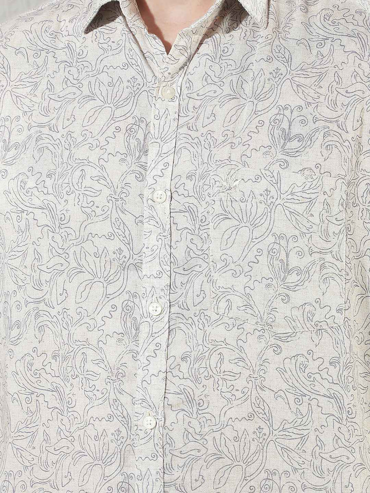 Linen Blue Floral Print Shirt