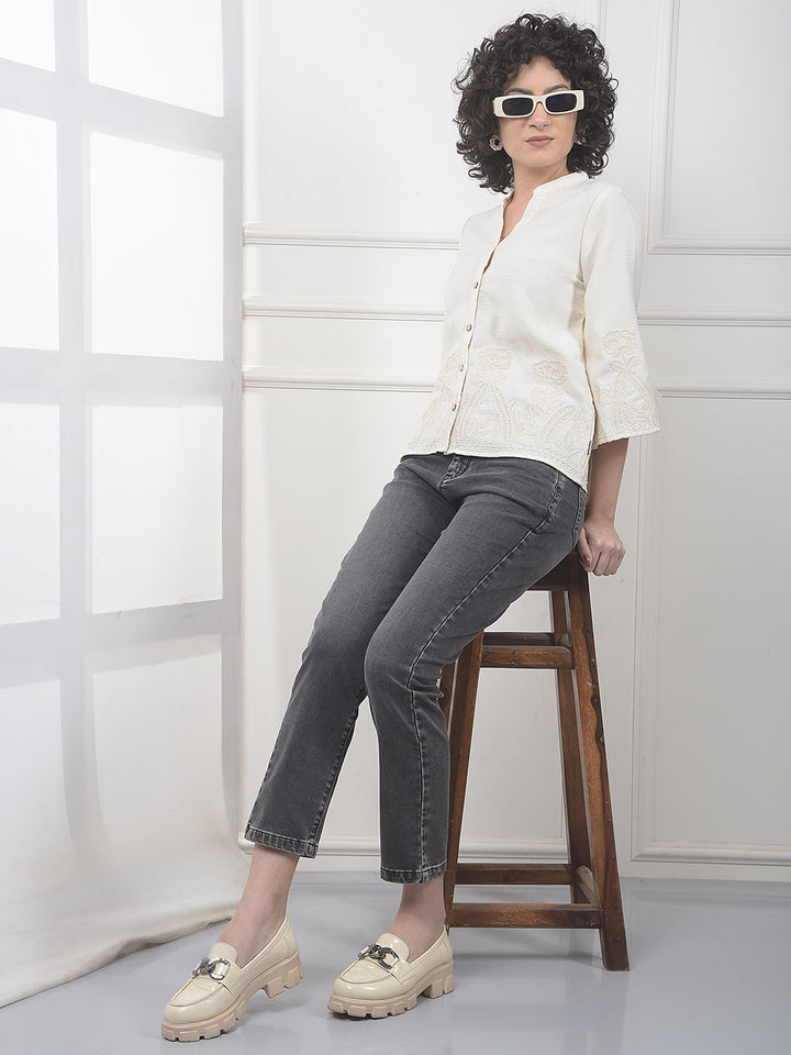 Beige Embroidered Shirt