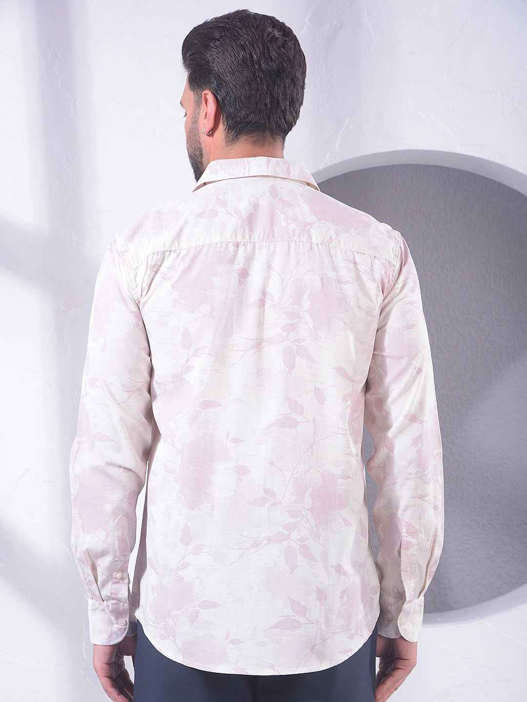 Pink Floral Print Linen Shirt