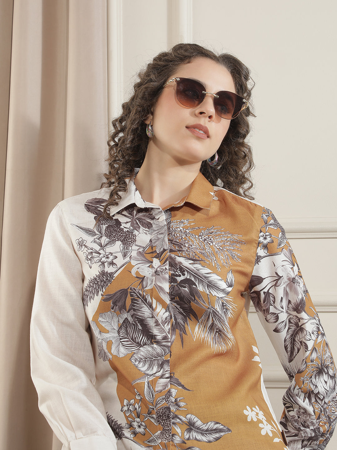 Brown Floral Print Shirt