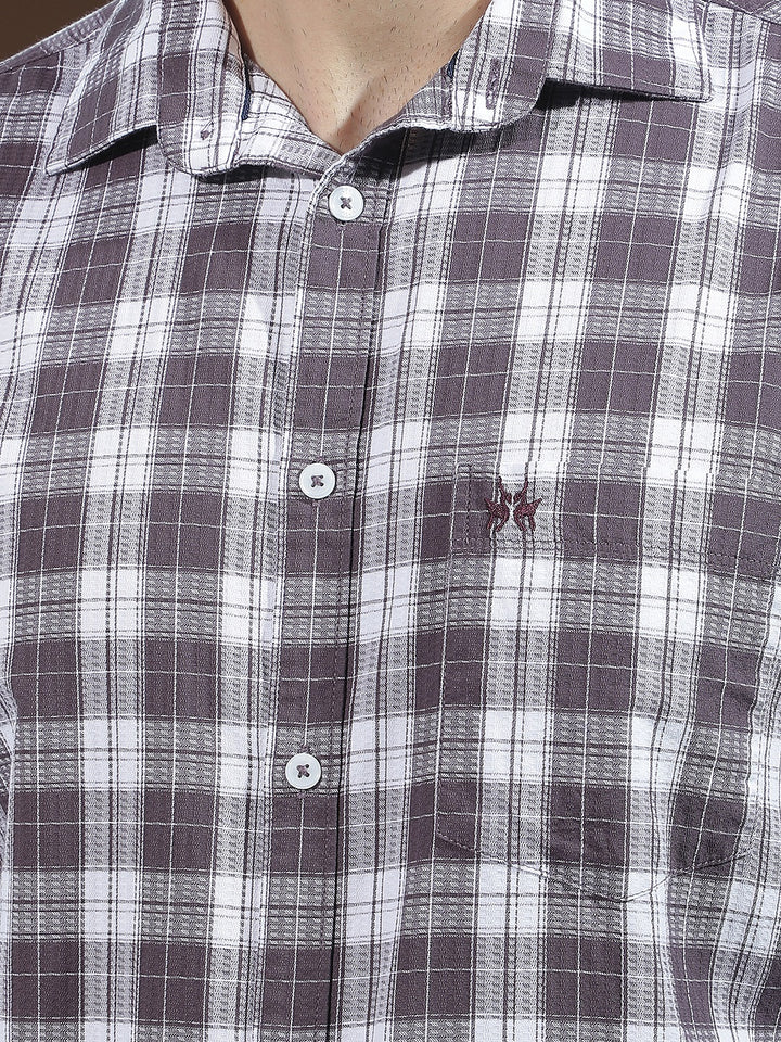 Dark Purple 100% Cotton Checked Shirt