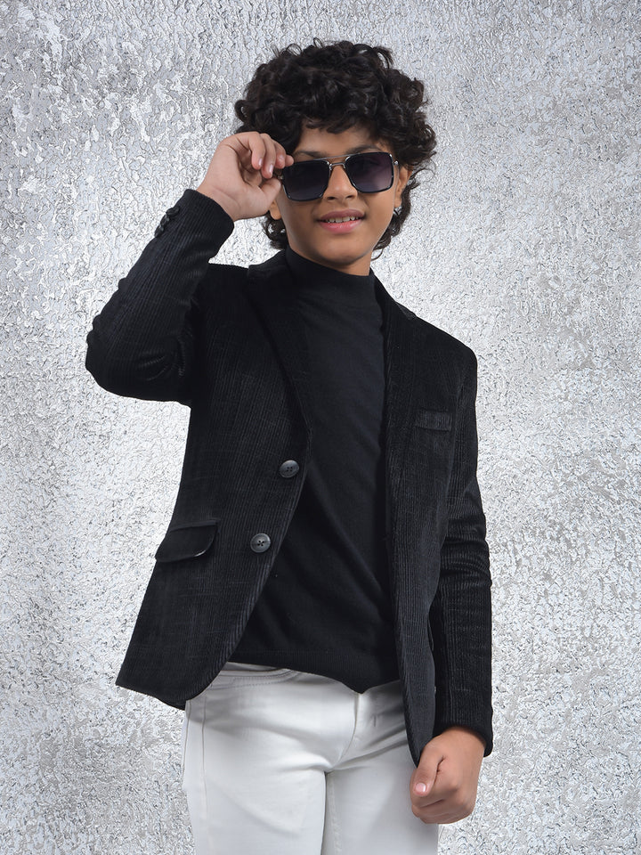 Black Jacquard Single-Breasted Blazer
