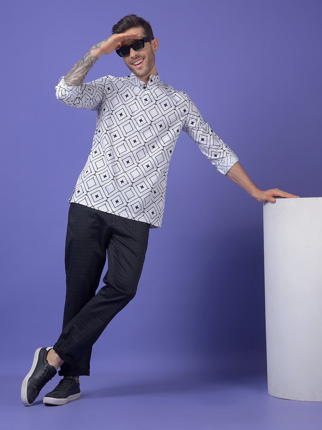 White Printed 100% Cotton Kurta