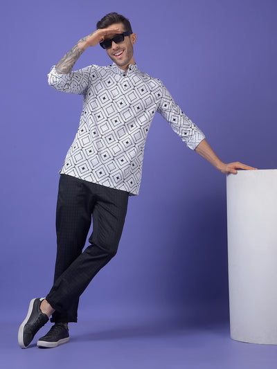White Printed 100% Cotton Kurta