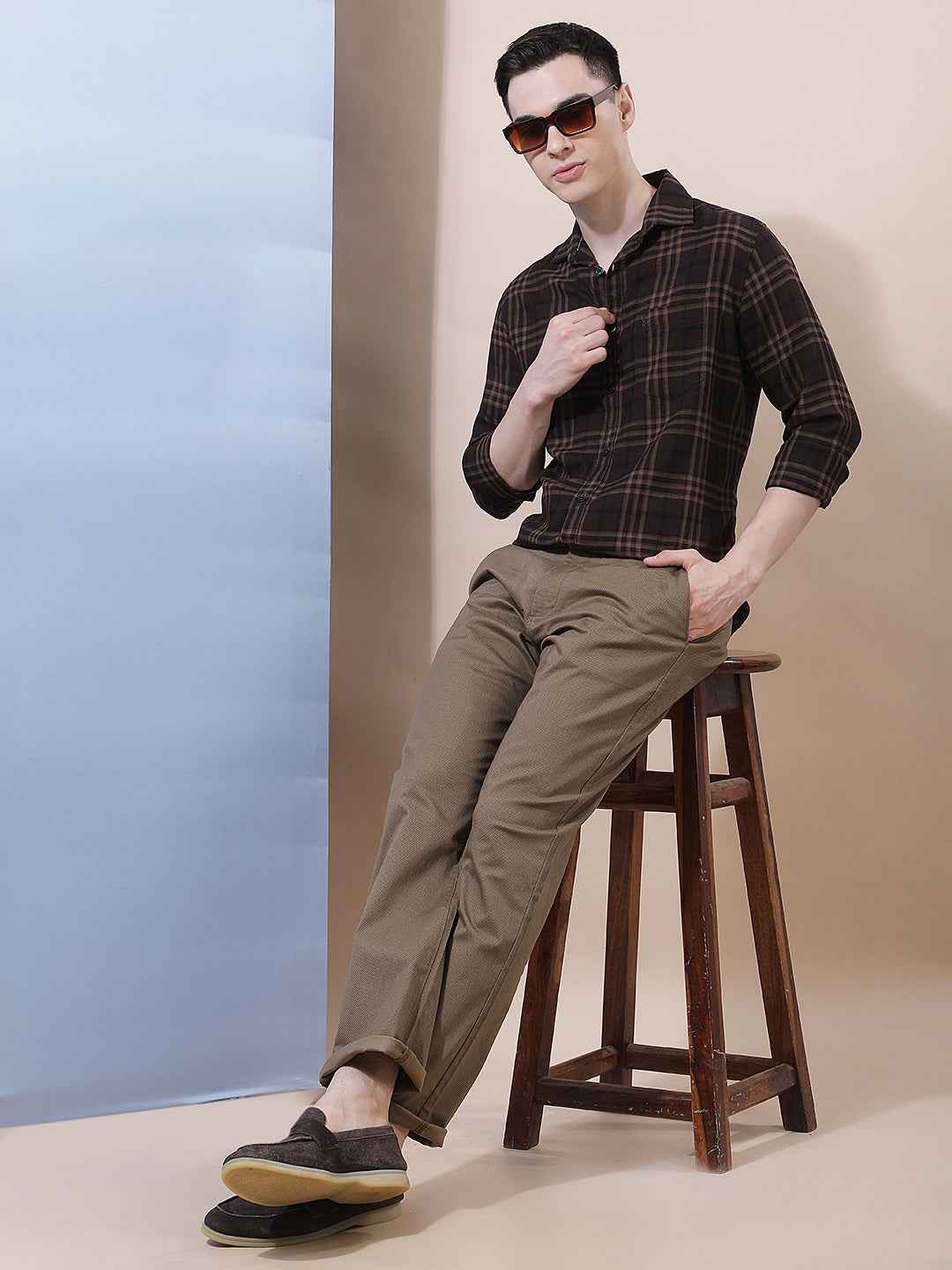 Brown Printed Straight Trousers