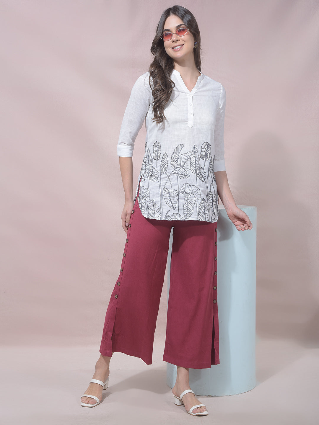 White Botanical Embroidered V-Neck Top