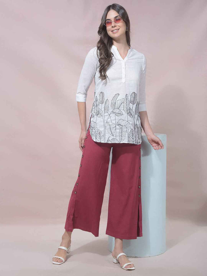 White Botanical Embroidered V-Neck Top