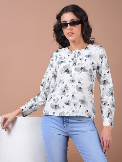 Grey Floral Print Top