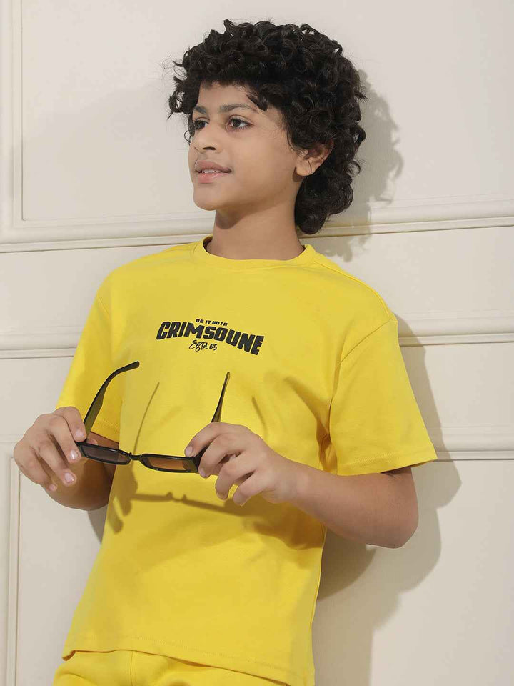 Yellow Typographic 100% Cotton T-Shirt