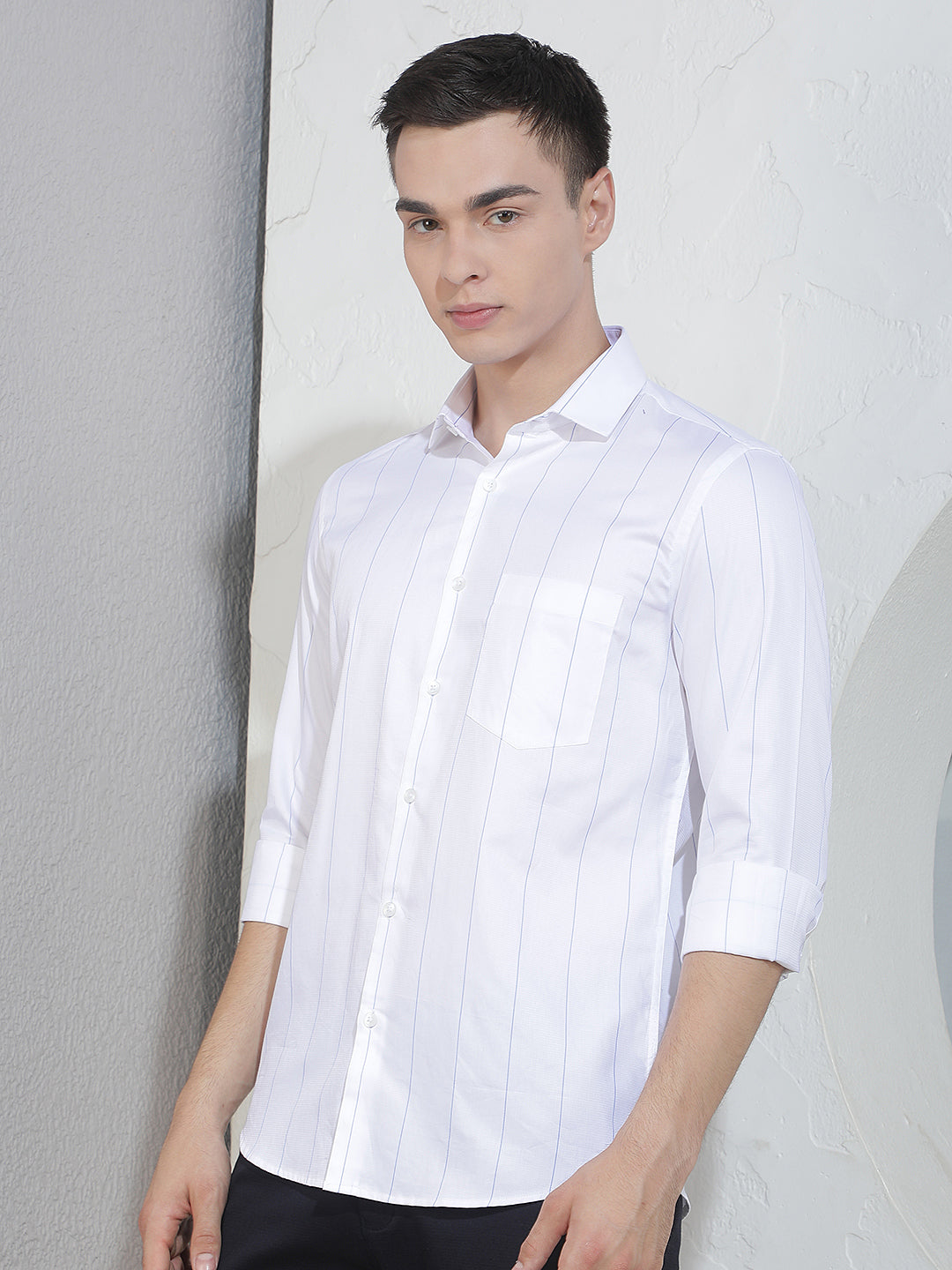 White Vertical Stripes 100% Cotton Shirt