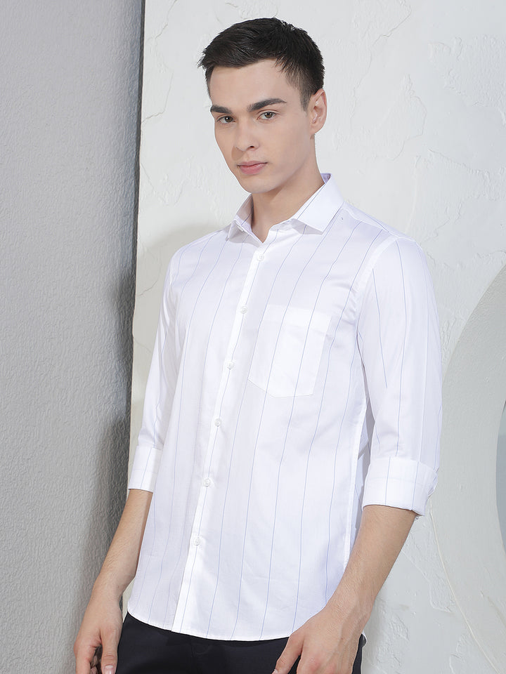 White Vertical Stripes 100% Cotton Shirt