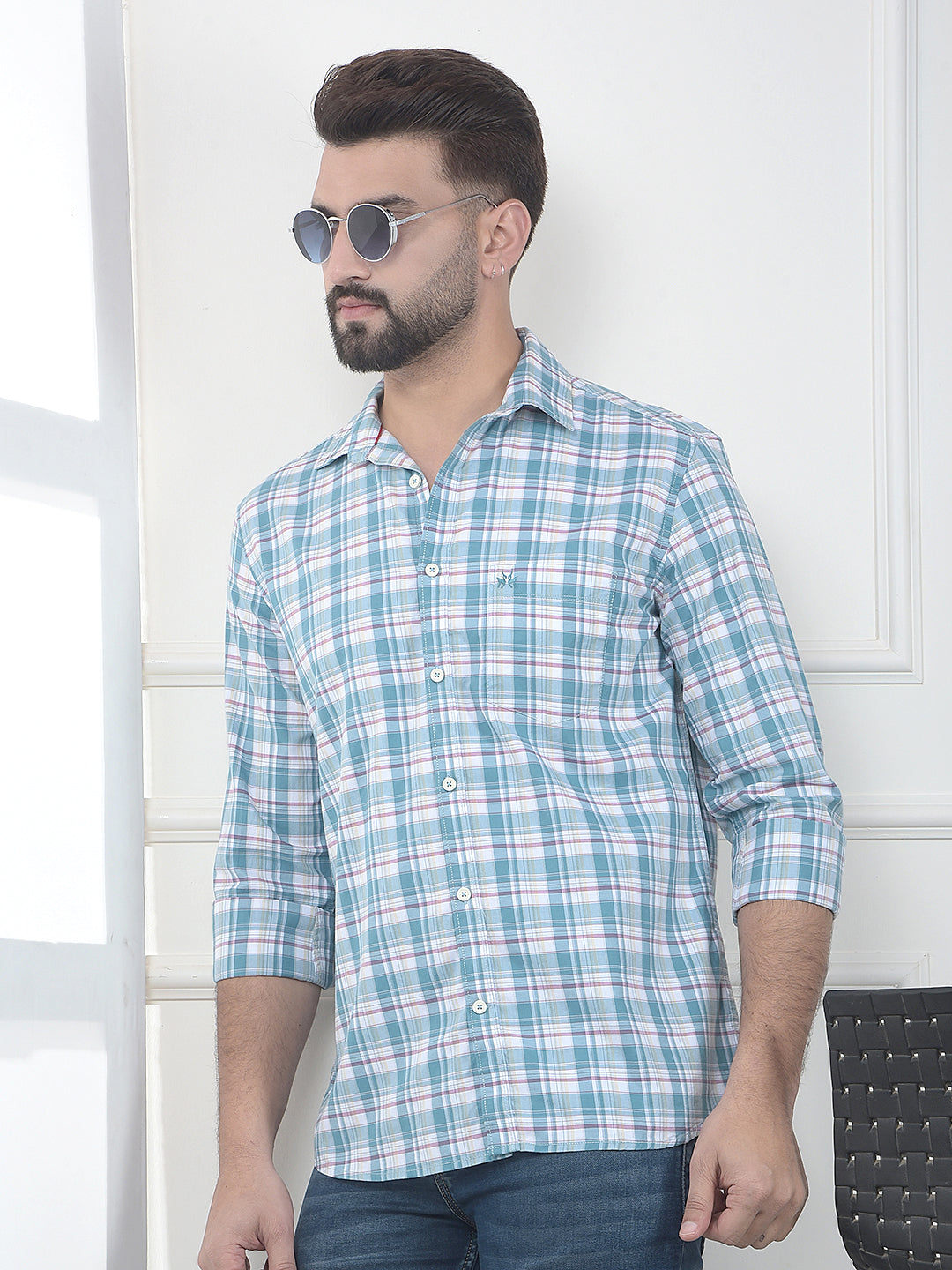 Blue Checked 100% Cotton Shirt