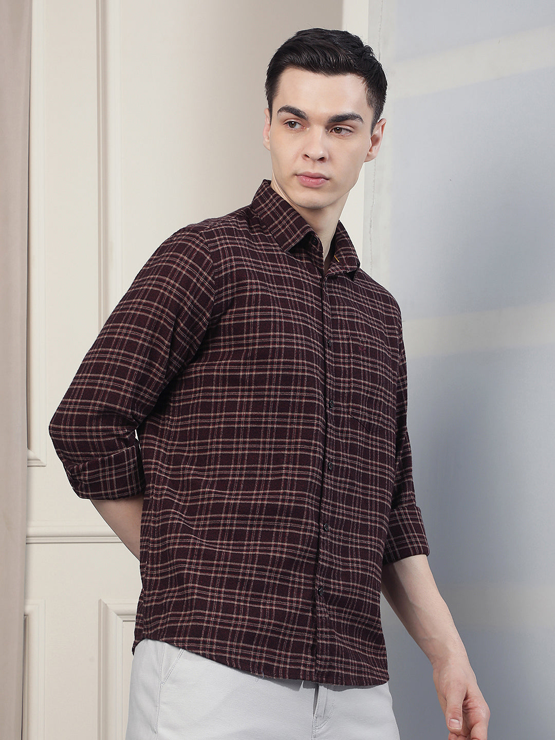 Maroon Checked 100% cotton Shirt