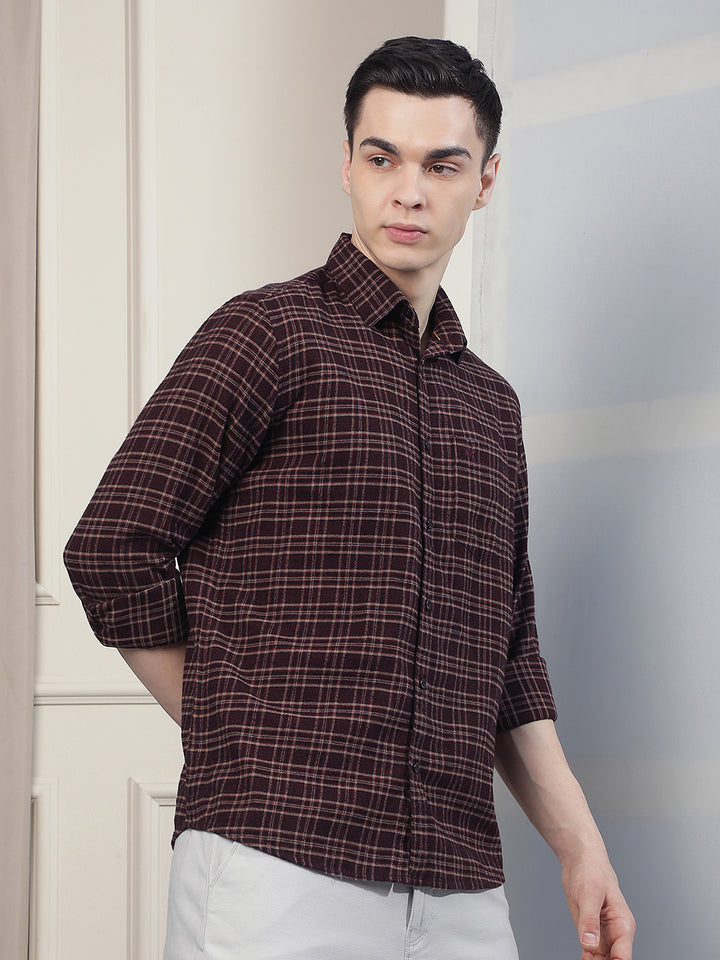 Maroon Checked 100% cotton Shirt