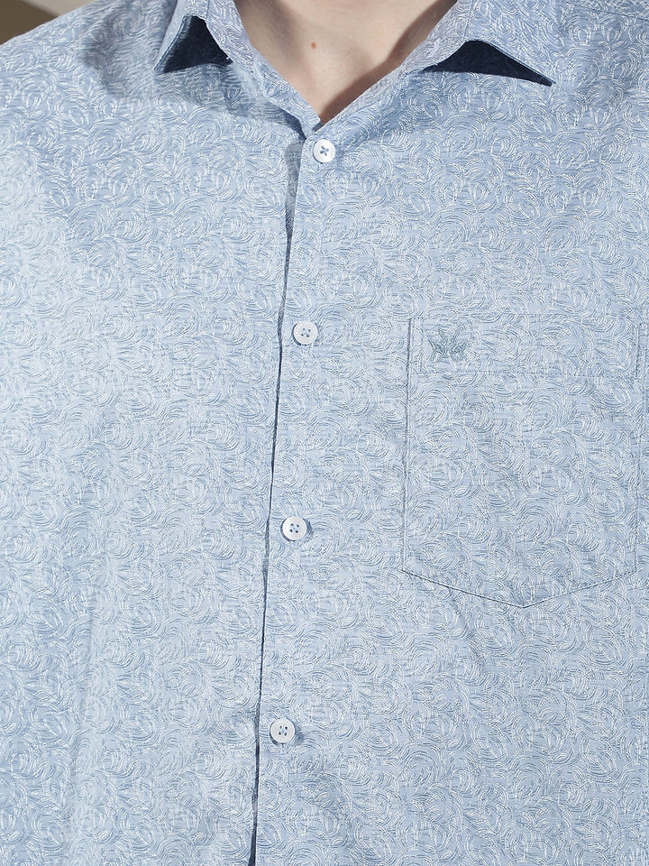 Blue Floral Print 100% Cotton Shirt
