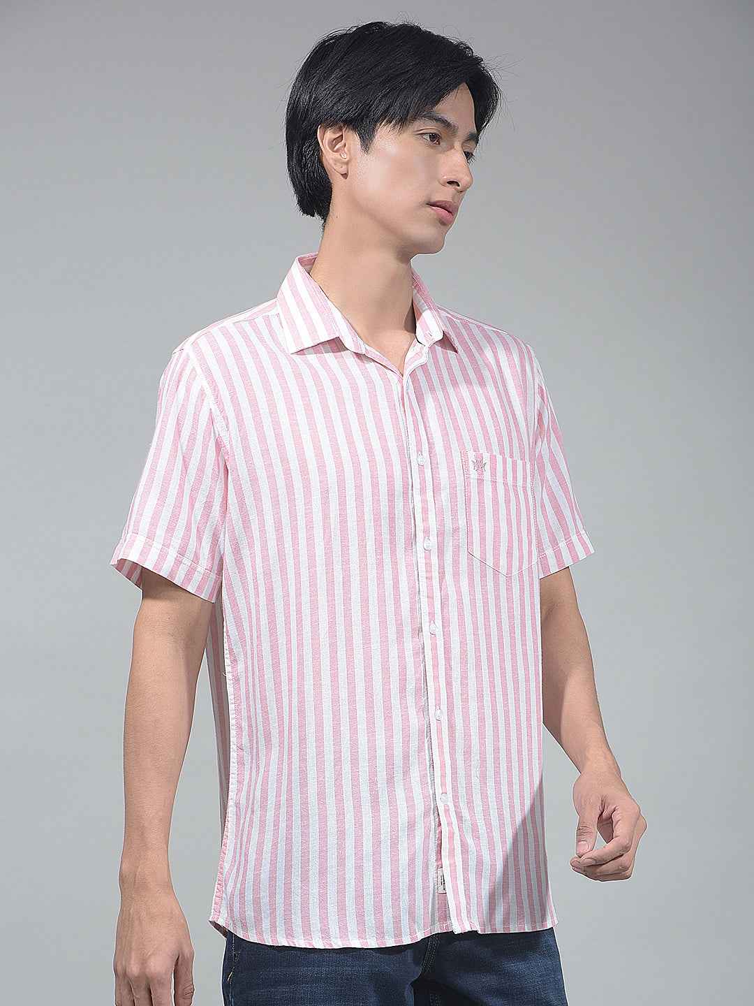 Peach Vertical Striped Linen Shirt