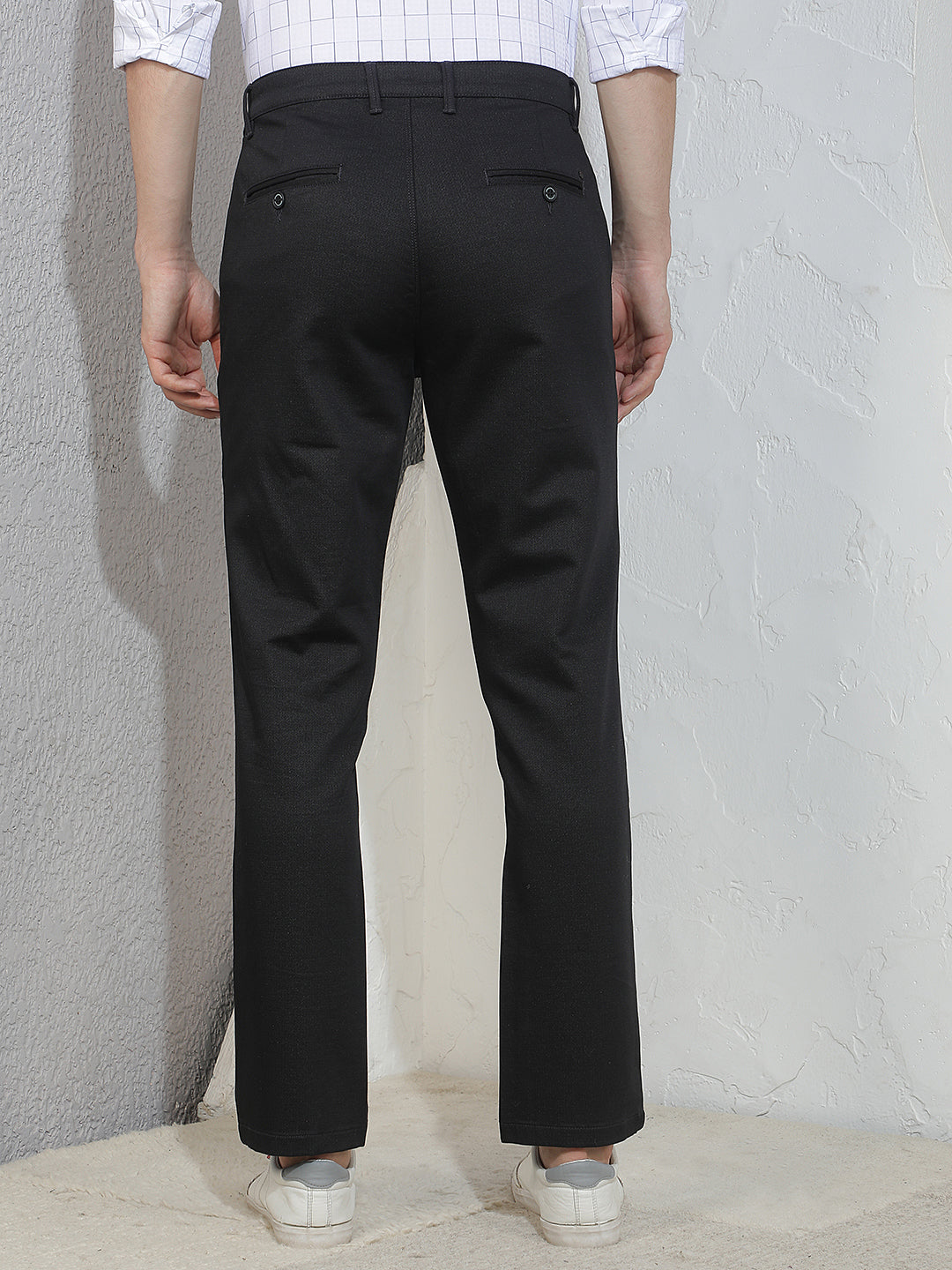 Tailored Jet Black Printed Trousers