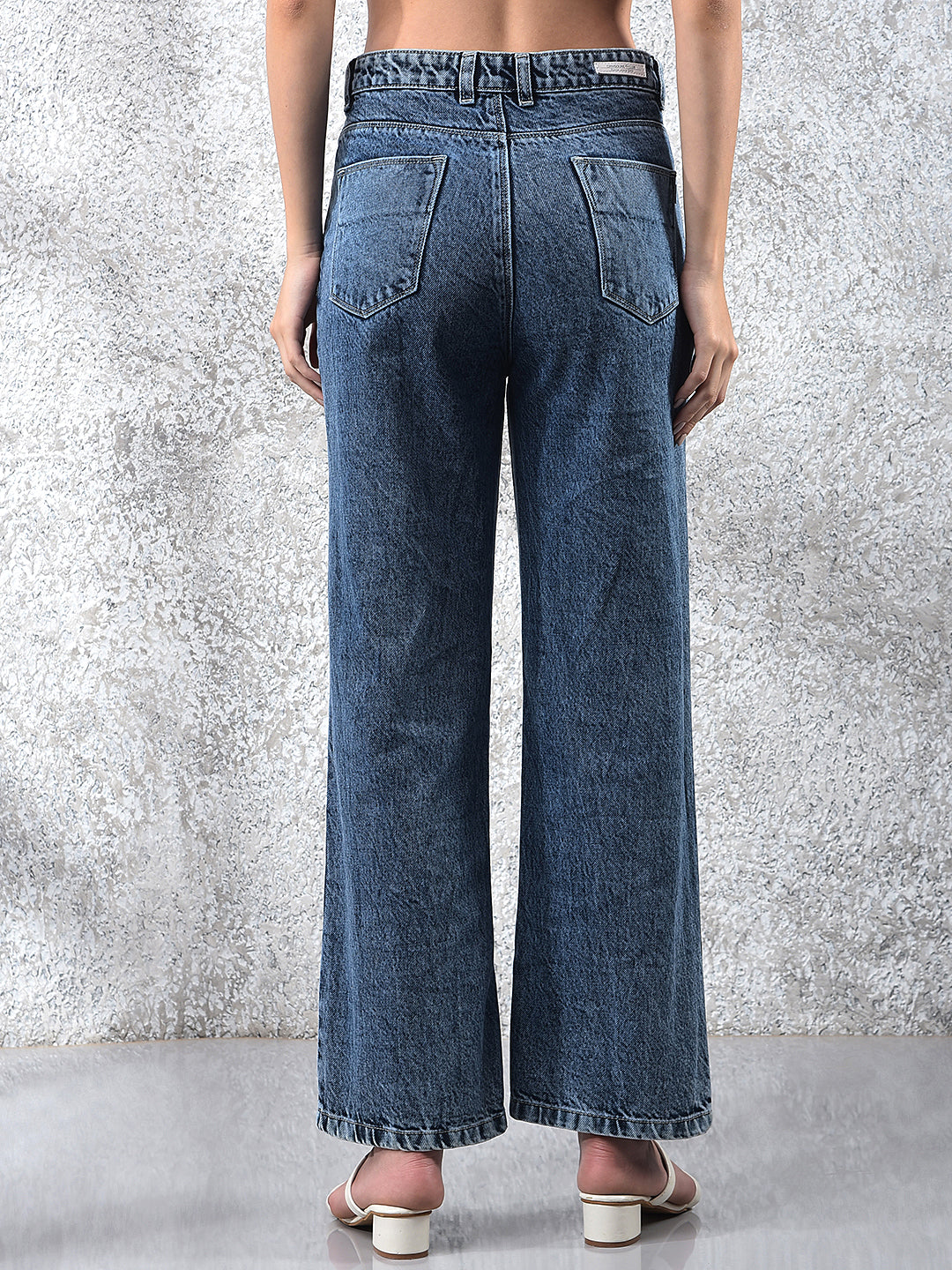 Breezy Blue Wide-Leg Cotton Jeans-Women Jeans-Crimsoune Club