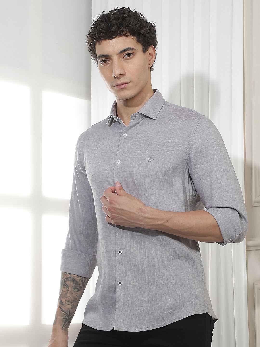 Grey Casual Linen Shirt