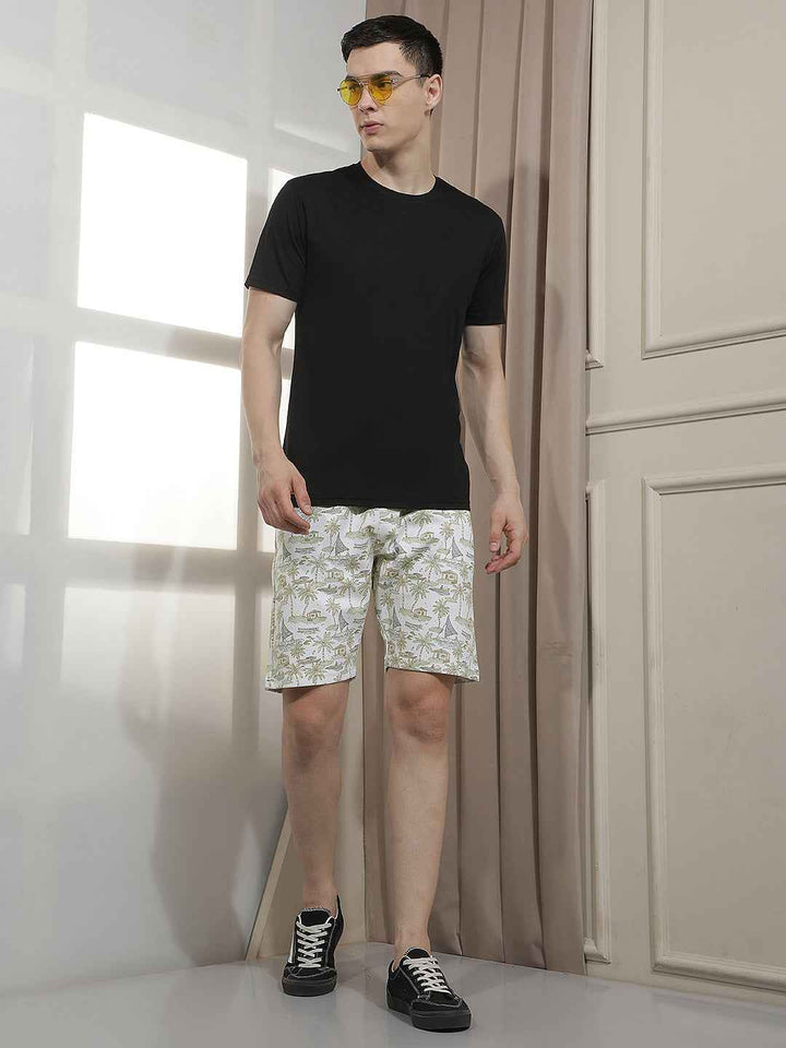 Laidback Beige Motif Print Shorts